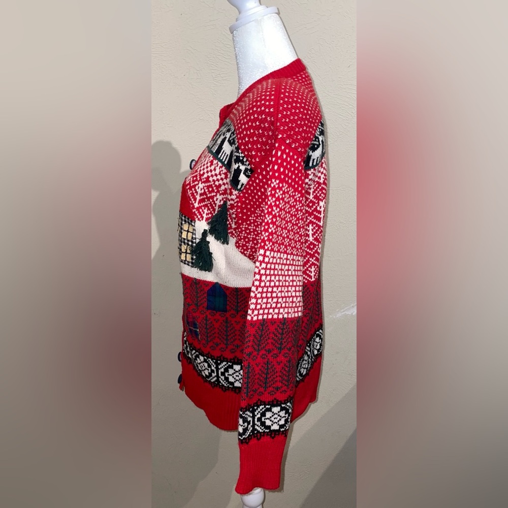 Susan Bristol Vintage 1991 Women’s Size M Cabin Christmas Sweater Cardigan Isle - Picture 6 of 12